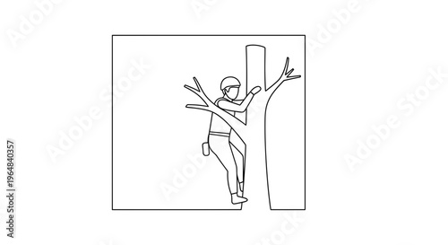 Arborist Climbs Tree with Rope, Pruning Branches, Outdoor Work