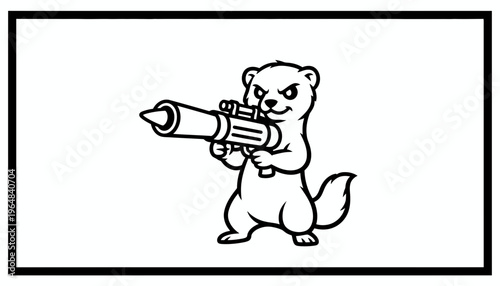 Ferret Warrior with Rocket Launcher, Cartoon Character, Aggressive Animal, Military Concept