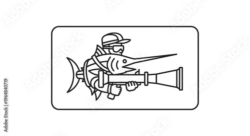 Fisherman with Marlin and Harpoon Gun - Stylized Vector Art