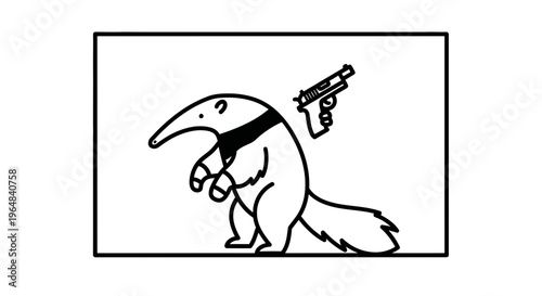 Funny Anteater with Gun Illustration