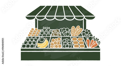 Fresh Fruit Stand Displayed Outdoors. Vector Illustrations. EPS Editable