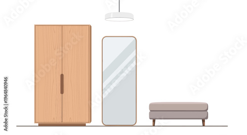 Furniture includes a wardrobe and ottoman. Vector Illustrations. EPS Editable