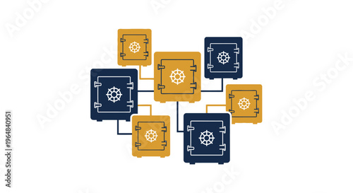 Cryptocurrency blockchain network nodes connected. Vector Illustrations. EPS Editable