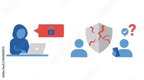 Cybersecurity concept with shield and people. Vector Illustrations. EPS Editable