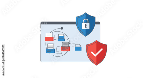 Cybersecurity Network Protection and Data Security Shields. Vector Illustrations. EPS Editable