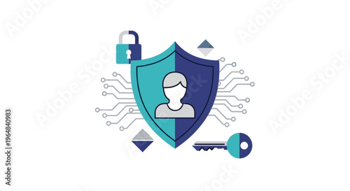 Cybersecurity concept with shield and padlock icon. Vector Illustrations. EPS Editable