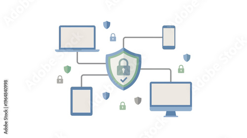 Cybersecurity protection for digital devices 1. Vector Illustrations. EPS Editable