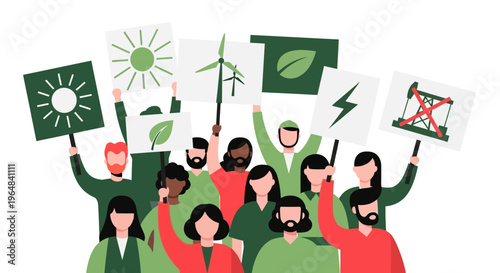 Diverse Group of People Protesting Together. Vector Illustrations. EPS Editable
