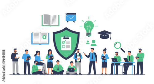 Diverse group of people learning together. Vector Illustrations. EPS Editable