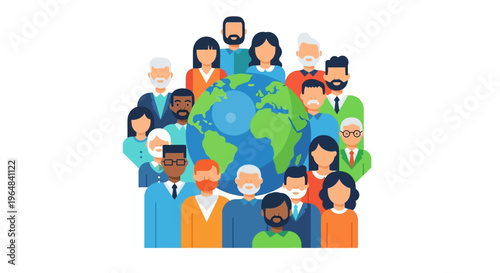 Diverse group of people standing together. Vector Illustrations. EPS Editable