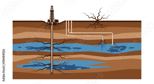 Drilling rig extracting underground water. Vector Illustrations. EPS Editable