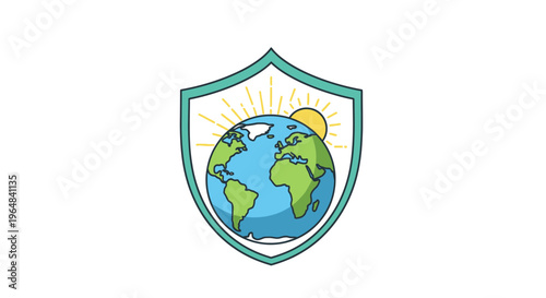 Earth protection shield with sun rays global environmental safety. Vector Illustrations. EPS Editable