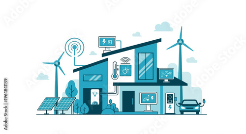 Eco friendly house with solar panels. Vector Illustrations. EPS Editable