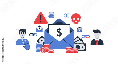 Email Money Transfer Online Banking. Vector Illustrations. EPS Editable