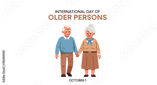 Elderly couple holding hands together. Vector Illustrations. EPS Editable