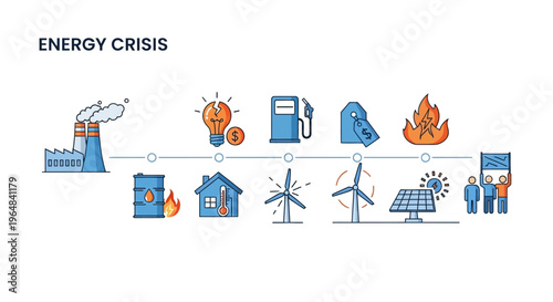 Energy Crisis Icons and Symbols. Vector Illustrations. EPS Editable
