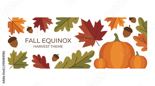 Fall Equinox Harvest Theme Banner with Pumpkins and Autumn Leaves. Vector Illustrations. EPS Editable