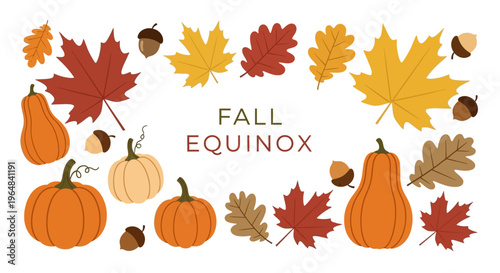 Fall equinox seasonal autumn leaves pumpkins. Vector Illustrations. EPS Editable