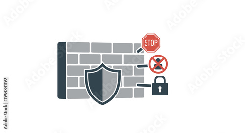 Firewall security shield protecting against cyber threats and malware. Vector Illustrations. EPS Editable