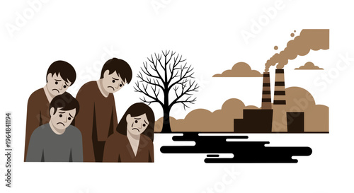 Family standing together looking concerned. Vector Illustrations. EPS Editable
