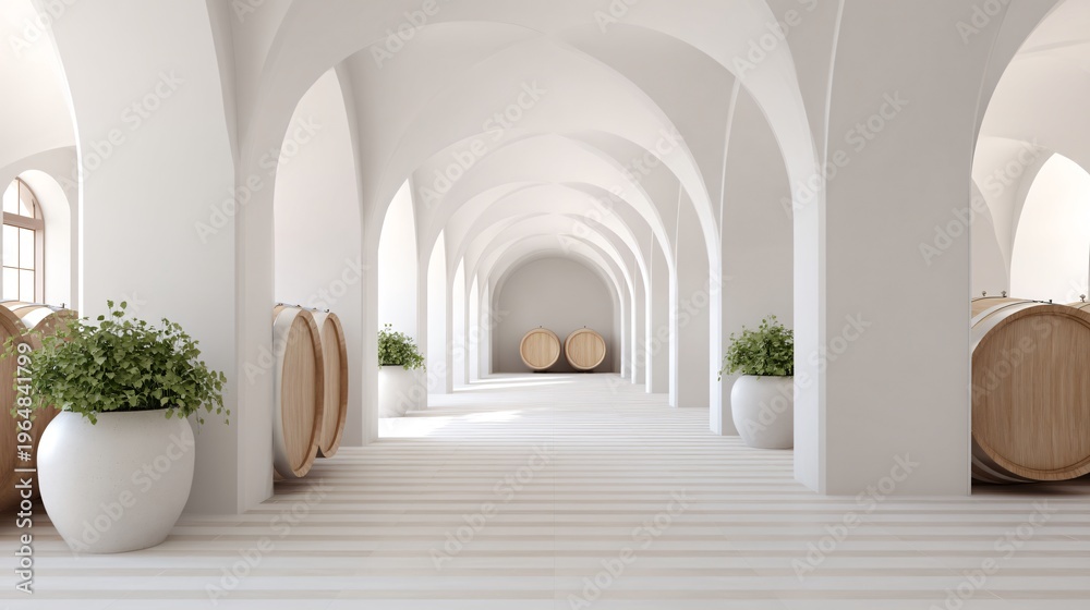 Fototapeta premium professional wine cellar, white wine barrels, viticulture and winemaking concept