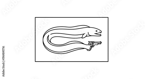 Eel with a Gun, Surreal Animal Illustration, Funny Concept Art
