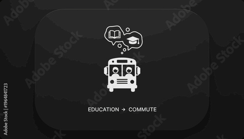 Education to Commute Concept: Bus with Graduation Cap and Book Icons