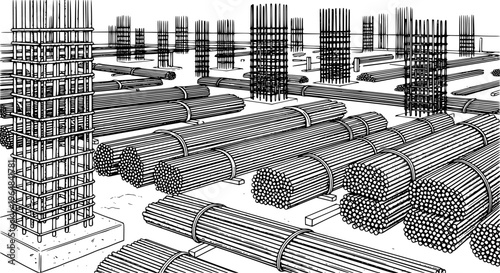 Detailed illustration of rebar steel construction materials