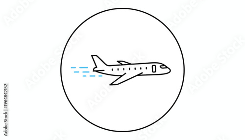 Airplane flying in the sky, travel and transport concept, simple line art icon