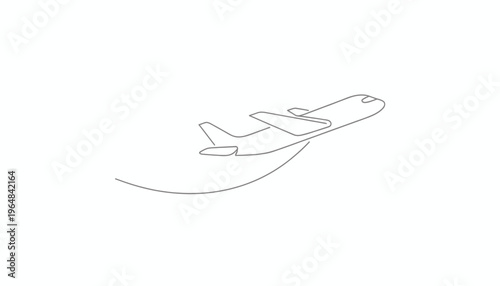Airplane taking off, minimalist line art, simple travel concept