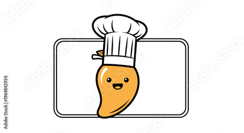 Cute Mango Character Wearing Chef Hat, Cartoon Food Illustration