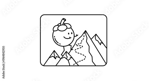 Cute Mangosteen Character Hiking Up Mountain Peak, Adventure and Healthy Lifestyle
