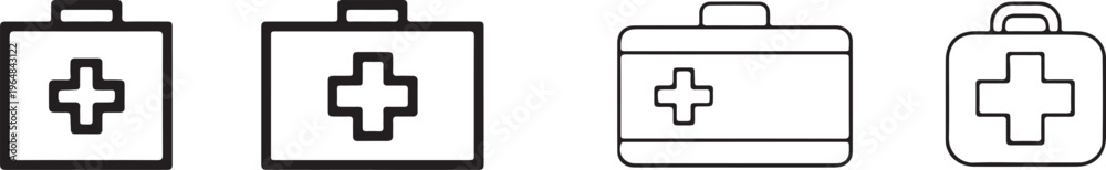 Obraz premium first aid kit line icon set rounded and square medical symbol variations
