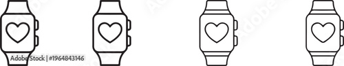 smartwatch heart rate tracker icon set minimal line vector