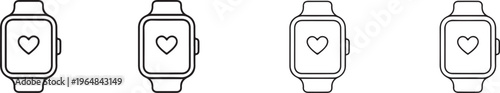 smartwatch heart monitor icon set line art wearable device