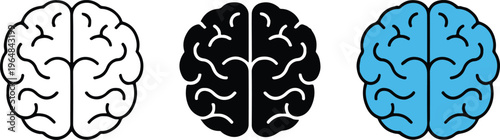 brain logo concept three cerebral cortex outlines and fills