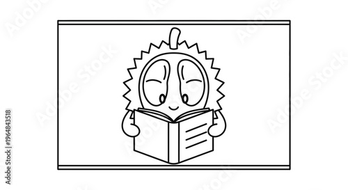 Cute Durian Character Reading a Book, Educational Concept