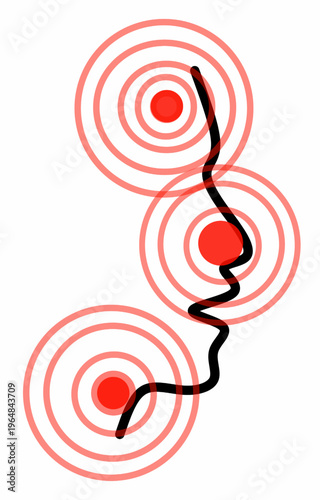 Abstract representation of pain points along a human profile.