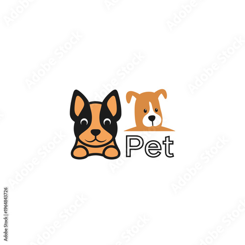 A charming logo featuring two stylized dog faces, one a French Bulldog and the other a mixed breed, with the word "Pet" below.