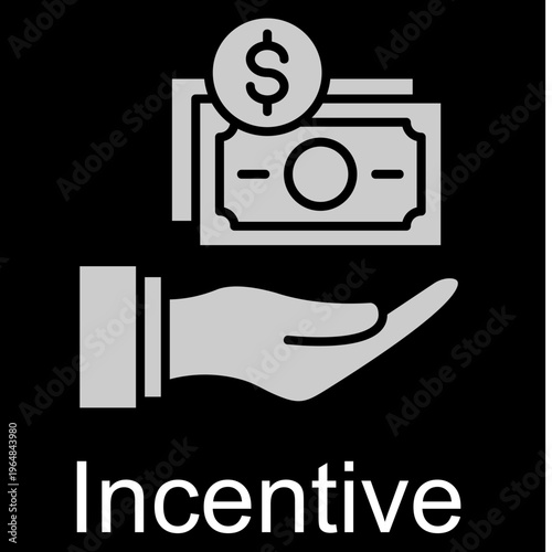 Incentive  White Vector Icon On Black Background 