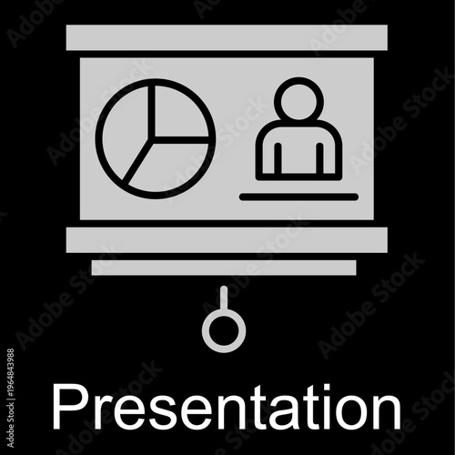 Presentation Board  White Vector Icon On Black Background 