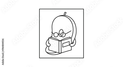 Cute cartoon octopus character wearing glasses reading a book, isolated on white background