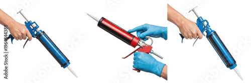 Cuadro en lienzo Professional Caulking Gun and Silicone Sealant Applicator in Hand with Protectiv
