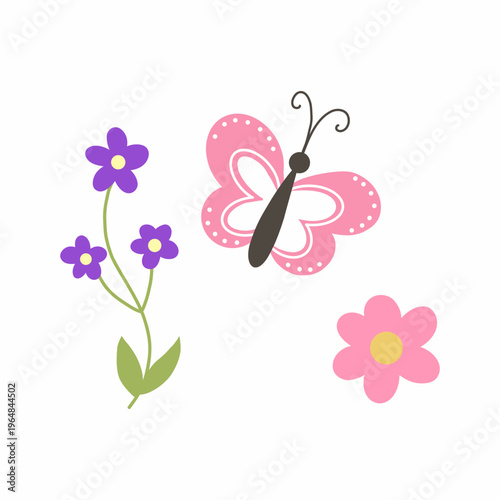 flower and pink butterfly. lovely floral arrangement.
