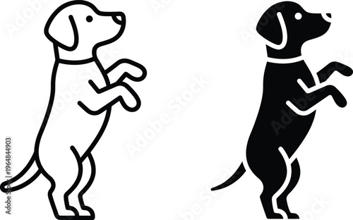 A black and white illustration of two dogs standing on their hind legs facing each other