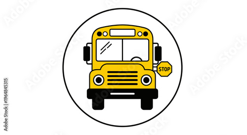 Bright yellow school bus icon for student transport and education safety graphic design