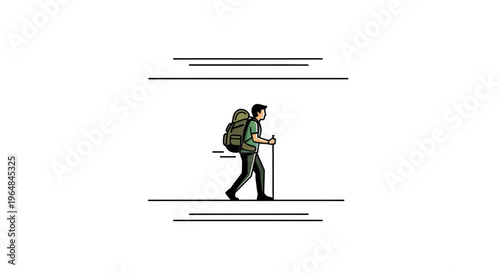 Minimalist illustration of a backpacker embarking on a serene outdoor journey or challenging trek