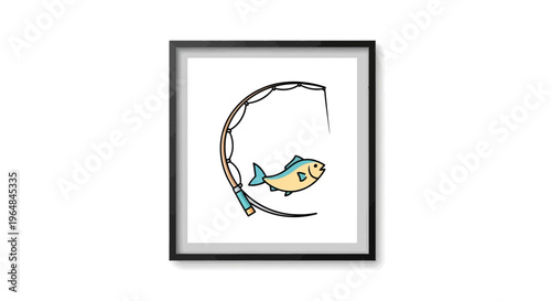 Charming illustration of a fishing rod and fish capturing the essence of a serene day outdoors