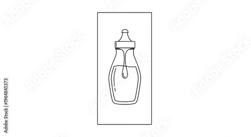 Minimalist line art illustration of a baby feeding bottle with liquid inside, perfect for