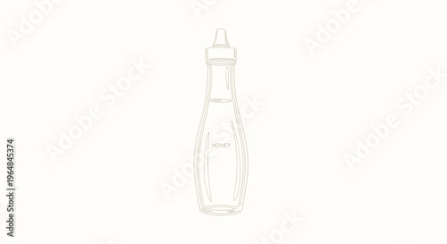 Elegant minimalist line art illustration of a squeeze honey dispenser bottle on a clean background